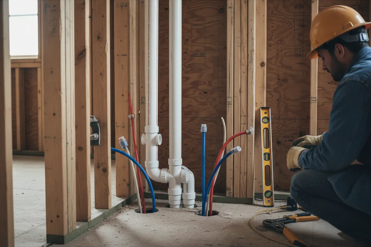 Drain and supply rough-in during Leak Detection in Broomall